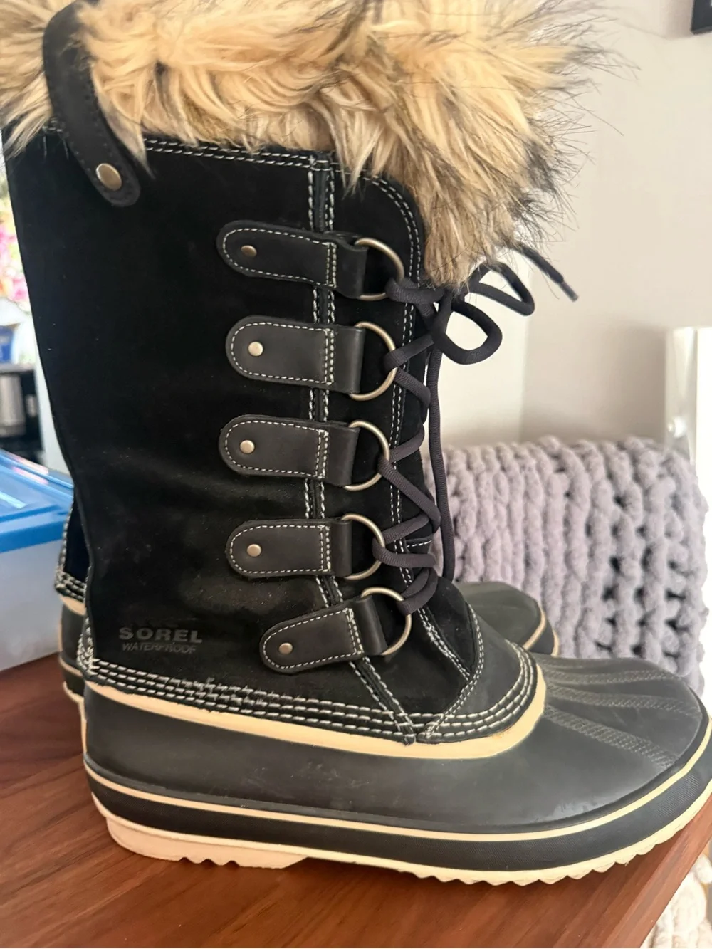 Sorel Black and Quarry Joan of Arctic Lace-Up Winter Boots